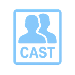icono_cast_masoko_256x256_transparente Icono vectorial azul de reparto con dos figuras humanas y la palabra "CAST"